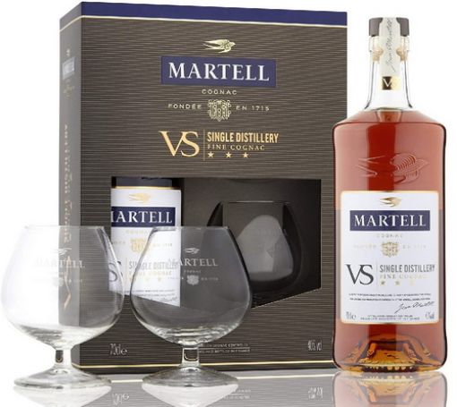 Slika MARTELL 0,7 l V.S.+2 ČAŠE